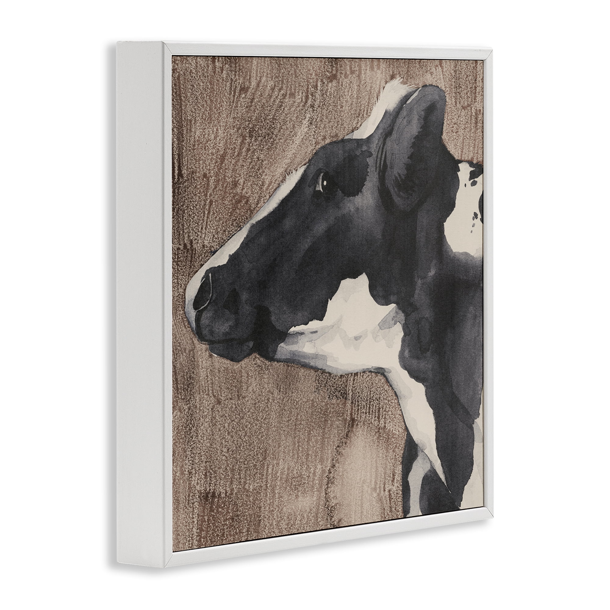 Stupell Industries Rustic Cow Looking Left Animals & Insects Painting White Framed Art Print Wall Art, 24 x 24