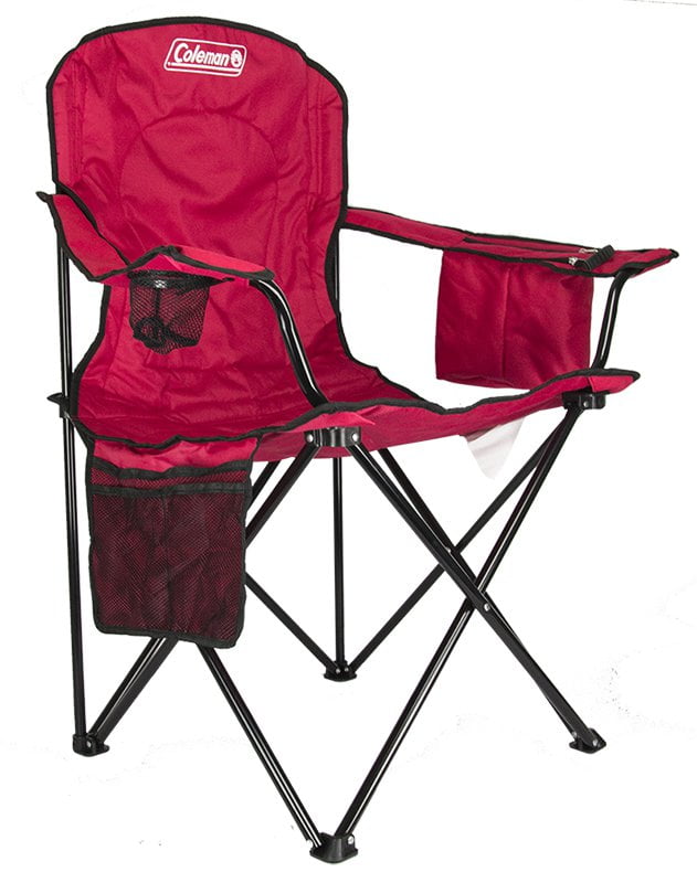 Coleman Folding Quad Chair With BuiltIn Cooler And Cup Holder, Red
