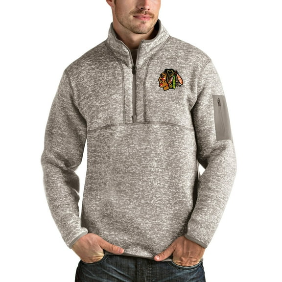 Men's Antigua Oatmeal Chicago Blackhawks Fortune Half-Zip Pullover Jacket