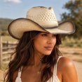 thumbnail image 2 of Sun Hat with Western Cutout Design and Wide Brim for Beach Travel Outdoor Cowboy Style Lightweight, 2 of 4