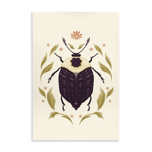 Stupell Industries Black Beetle with Leaves Animals Painting Unframed Art Print Wall Art, 10 x 15