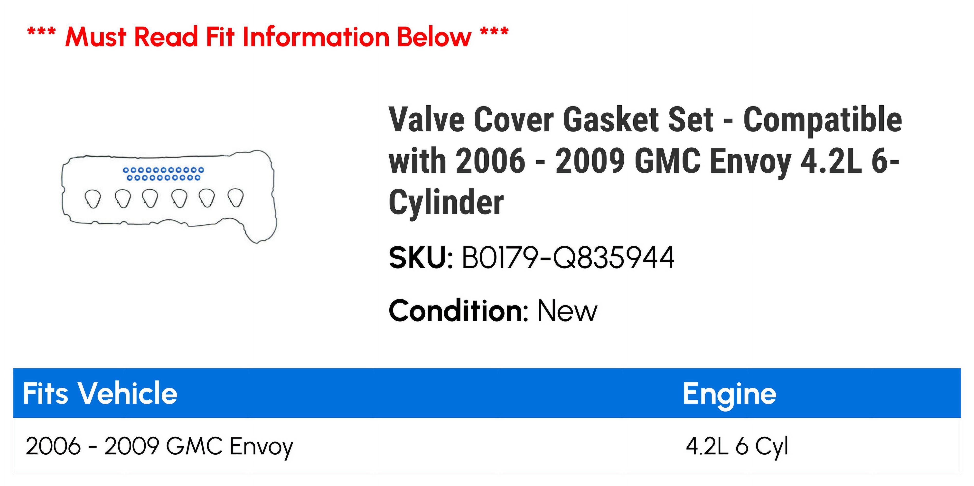 Valve Cover Gasket Set - Compatible with 2006 - 2009 GMC Envoy 4.2L 6-Cylinder - Fel-Pro