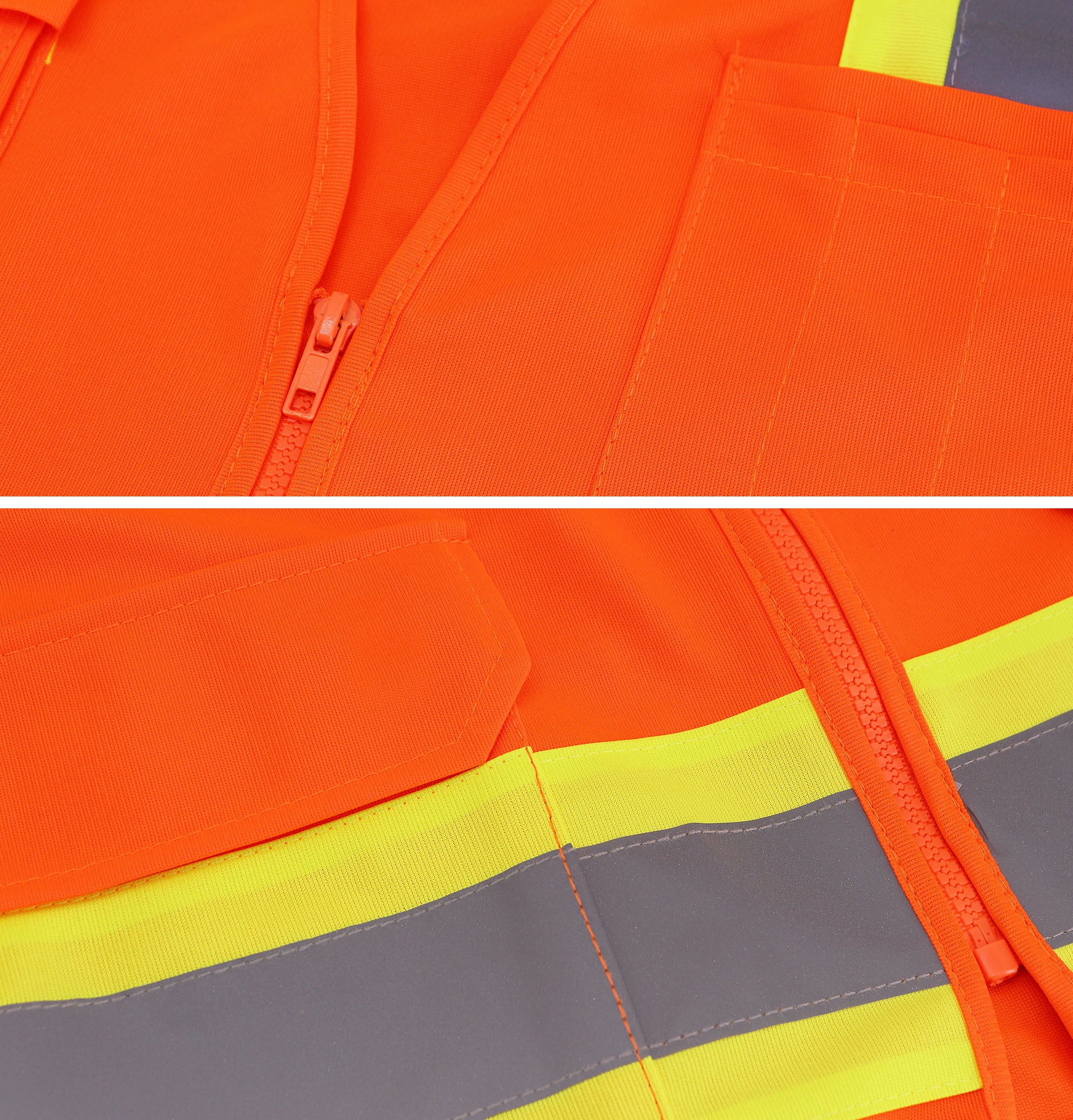 Men's Class 2 Type R Safety High Visibility Zipper Reflective Neon Work Vest (Orange, M)