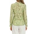 thumbnail image 4 of INSPIRE CHIC Women's Crochet Lace See Through Floral Ruffle Neck Blouse L Green, 4 of 8