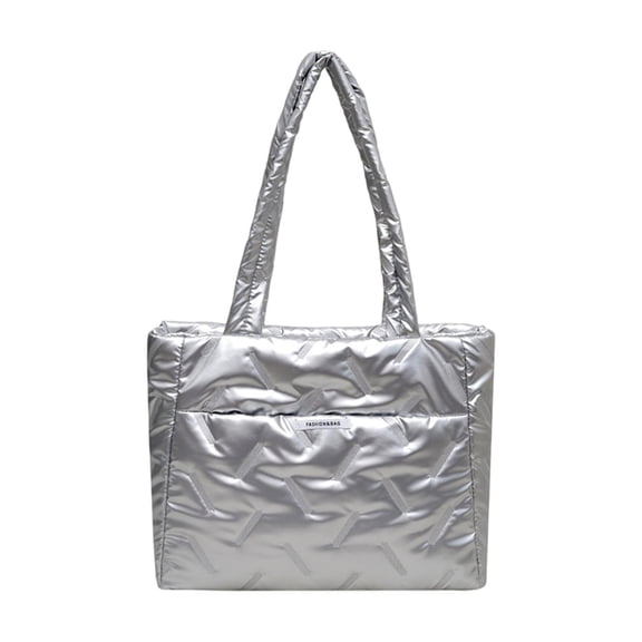 Quilted Shoulder Work Tote Bag, Women's Lightweight Puffer Handbag with Zipper & Pockets for Laptop, Travel, Shopping