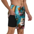 thumbnail image 2 of Naloa Whimsical Cats and Flowers Scene Print Men Swim Trunks with Compression Liner ,Board Shorts,Men's Swim Shorts with Drawstring and Elastic Waistband-Medium, 2 of 6