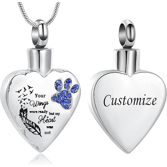 Pet Cremation Jewelry for Ashes Urn Necklace with Paw Print Heart Cremation Jewelry for Ashes for Dog / Cat Stainless Steel Urn Locket with Funnel Kit
