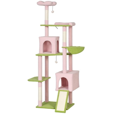 74 Inch Pink Cat Tree with Scratching Post and Board for Indoor Cats