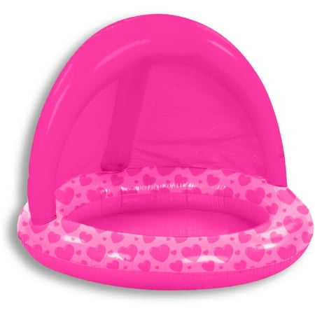 Water Stars 3.5' Inflatable Swimming Pool for Toddlers - Pink Hearts Round with UV Shade