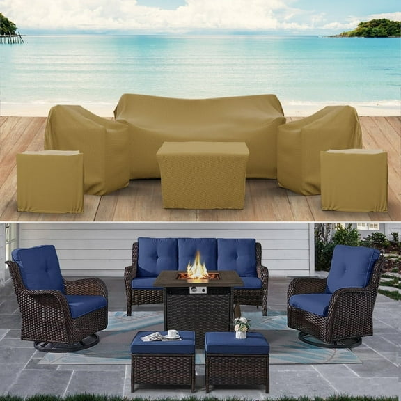 Patio Furniture Set Cover for 5 Piece Wicker Outdoor Seating Group, Water UV & Weather resistant Cover  