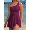 thumbnail image 4 of Asoul Scalloped One Shoulder One Piece Swimsuit Womens Tummy Control Bathing Suit with Skirt Tie Knot Cute Swimwear, 4 of 8