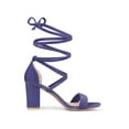 thumbnail image 3 of BLISSFUL STEP Women's Faux Velvet Lace Up Block Heel Strappy Sandals Purple (Size 9.5), 3 of 8