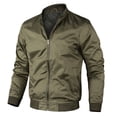 thumbnail image 2 of Chaquetas Hanzidakd, abrigos para hombre, invierno, otoño, manga larga, color sólido, cuello alto, bolsillo con cremallera completa, ligero, holgado, gabardina, cárdigan informal, tops, verde, 2 of 8