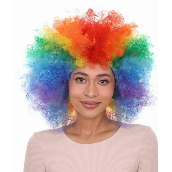 HPO Adult Unisex Rainbow Clown Wig | Colorful LGBT Pride Wig | Premium Breathable Capless Cap