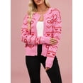 thumbnail image 2 of Women'S Cute Crew Neck Cardigan Long Sleeve Casual Knitted Cardigan Drop Shoulder Sweater Rose Red XL, 2 of 8