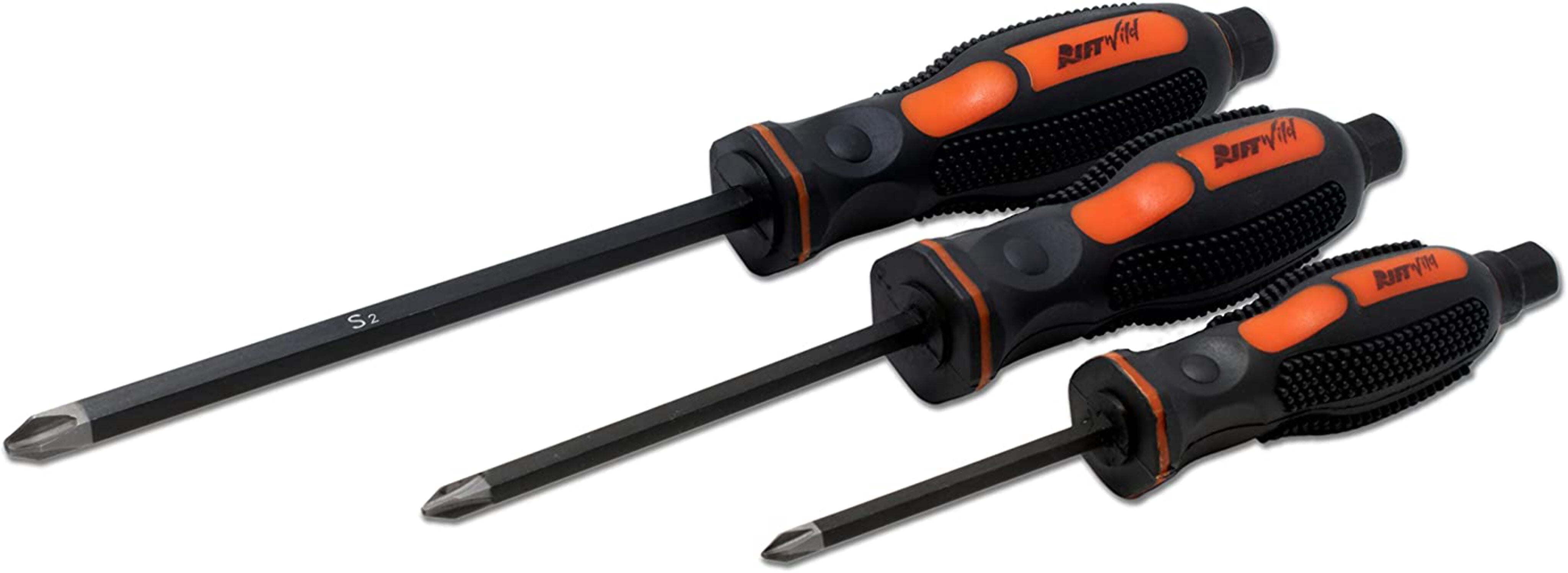 RW 0059-011 RiftWild Professional JIS #1#2#3 Screwdrivers (Japanese  Standard) S2 Tool Steel Screwdrivers (Set of 3) Small Medium Large Metric Full Tang Solid Shaft Screw Driver