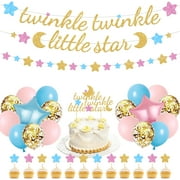 Twinkle Twinkle Little Star Baby Shower Decorations Moon Star Balloons Banner Cake Topper for Boy and Girl Gender Reveal Birthday Party Decor