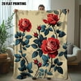 thumbnail image 3 of Vintage Red Rose and Gold Floral Print Flannel Throw Blanket - Soft, Comfortable, Warm Bedspread Lightweight All-Season Decorative Bed Cover, 3 of 3