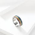 thumbnail image 3 of PAMTIER Unisex Stainless Steel Rotatable Rainbow Stripe Flag Gay Lesbian LGBT Pride Lala Sign Lucky Ring Wedding Promise Band Silver Size 6, 3 of 5
