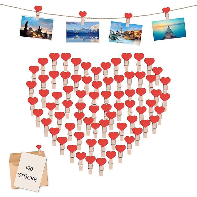 100 Mini Pinzas de Madera TANGJMXG con Forma de Corazón