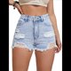 thumbnail image 1 of Pantalones Cortos Vaqueros de Talla Grande para Mujer, de Cintura Alta, Rotos y con Dobladillo Doblado. Azul M, 1 of 10