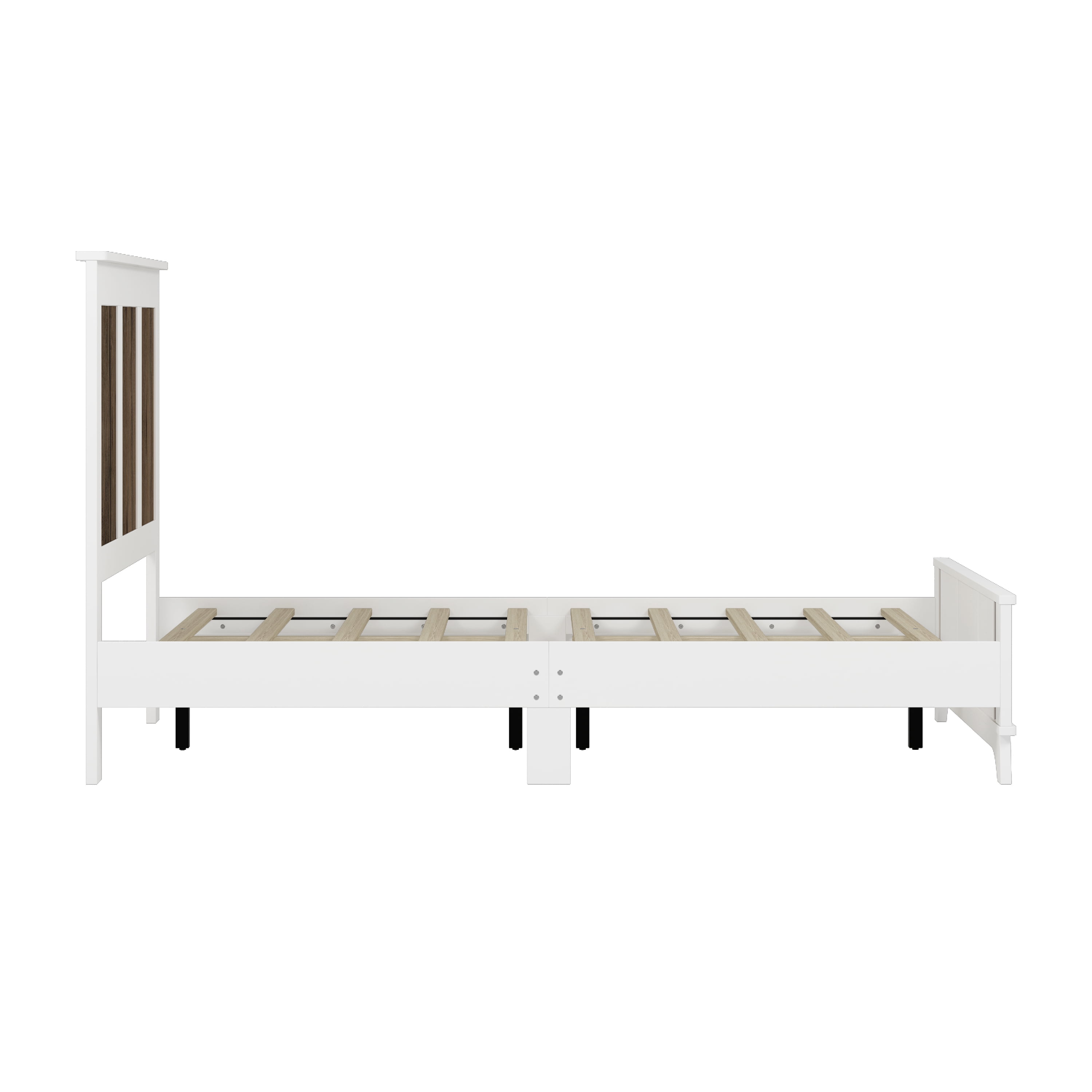 Mintazer 4 Piece Farmhouse Bedroom Set with 2 Nightstand & 6 Drawers Dresser, Queen Size Platform Bed Frame with Strip Stickers Decoration for Bedroom, White