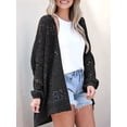 thumbnail image 3 of Women Crochet Cardigan Sweater Kimonos Boho Solid Color Oversized Fall Open Front Outwear Black XXL, 3 of 5