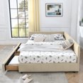 thumbnail image 5 of Queen Size Upholstery Daybed with 2 Drawers and Headboard, Mid-Century Style Tufted Sofa Bed with Stripes on Back, Easy Assembly, No Box Spring Required, for Living Room, Beige, 5 of 9