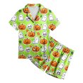 thumbnail image 5 of Pandaie Little Girls Loungewear Halloween Ghost Pumpkin Print Short Sleeve Pajamas 2 Piece Set Kid Night Sleepwear Outfits Green,2-3 Years, 5 of 5