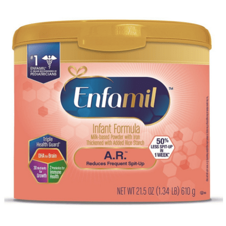 Enfamil A.R. Infant Formula - Clinically Proven to reduce Spit-Up in 1 week - Reusable Powder Tubs, 21.5 oz, Case of