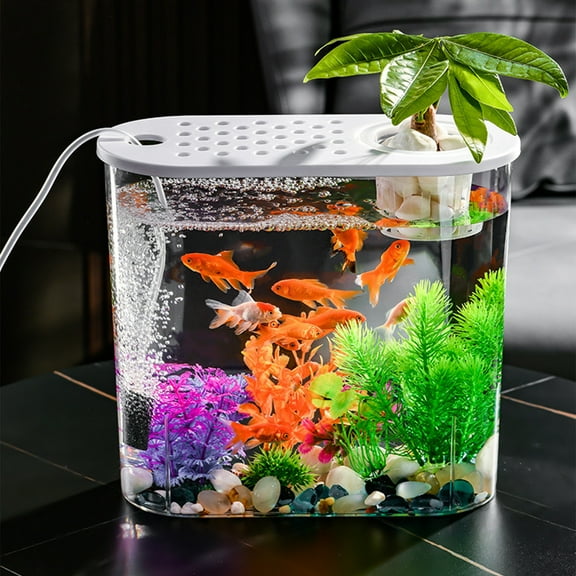 Xecvkr Goldfish Bowl Fish Tank Plastic aquarium Clear Desktop Home Decor Living Room Bedroom Ornament 32x28.5x14.5cm 1 Pack
