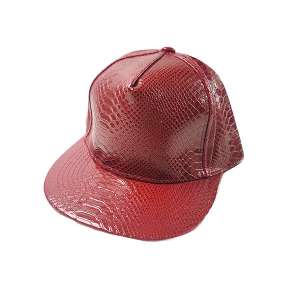 WITHMOONS High Shine Crocodile Baseball Cap Flat Brim Snapback Hat Shiny Hip Hop Cap YZ20191 (Red)