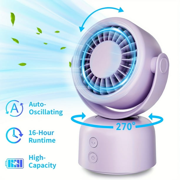 Mini Table Fan For Bedroom, Desk Air Cooling Fan, Powerful Airflow, 120° Vertical Manual +270° Auto Oscillating Fan, 3 Speeds, 16H Timer, Quiet Fan, Room, Home, Office, Outdoor