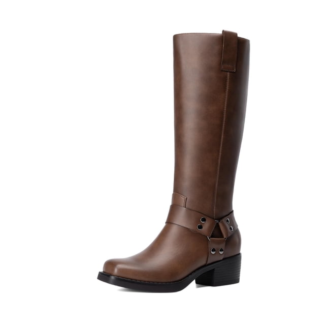 Bota DREAM PAIRS DWUMKB2529 Punta Cuadrada Altas hasta la Rodilla Color Tan