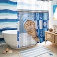 thumbnail image 5 of No Hook Shower Curtain, Funny Cat Shower Curtains for Bathroom with See Through Top Window, Cute Art Modern Lovely Animals on Showering Blue Waterproof & Washable Bath Curtain 60"x72", 5 of 9