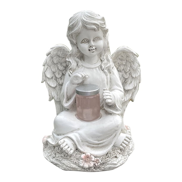 Estatua Del Jardín Del Ángel Estatua de ala de ángel sentado de resina, lámpara Solar de arte, adorno de jardín, decoración del hogar (niña) Ehuebsd Libre de BPA