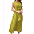 thumbnail image 2 of Vestido Midi Informal de Verano Sin Mangas para Mujer, Ajustado, con Lazo en la Cintura, , para Vacaciones, 2025 Amarillo L, 2 of 10