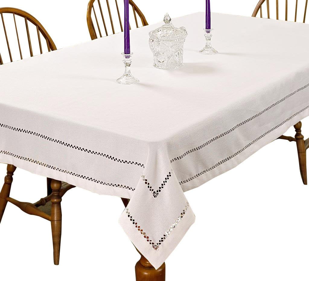 Hem Stitch Embroidered Vintage Design Oblong/Rectangle Tablecloth, 54