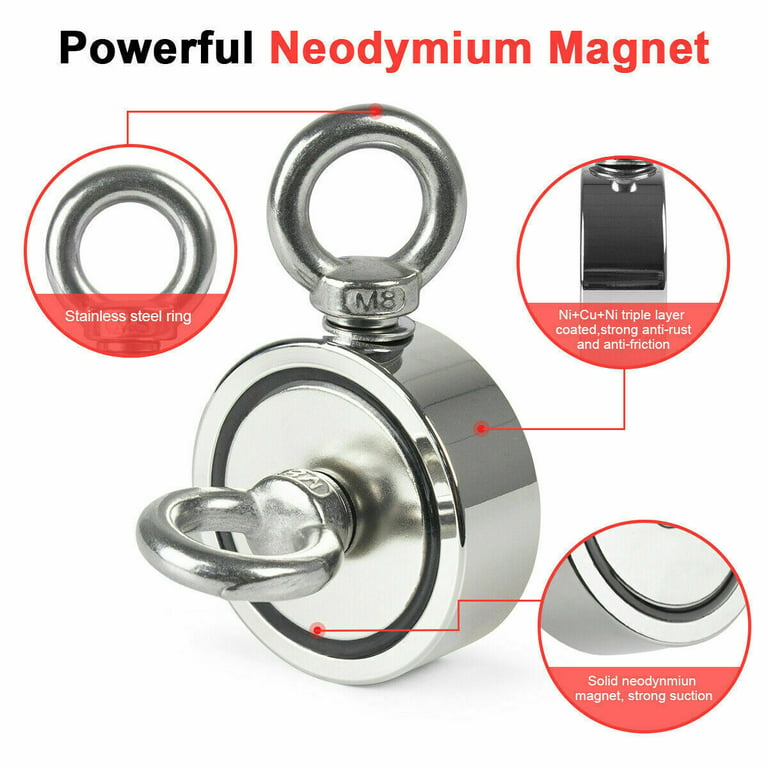 DIYMAG Super Strong Neodymium Fishing Magnets, 500 lbs(227 kg) Pulling Force Rare Earth Magnet with Countersunk Hole Eyebolt Diameter 2.36 inch(60mm)