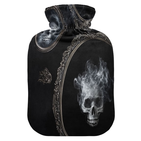2L Hot Water Bottle with Soft Velvet Cover PVC Hot Water Bag for Pain Relief Long-Lasting Warmth Skull