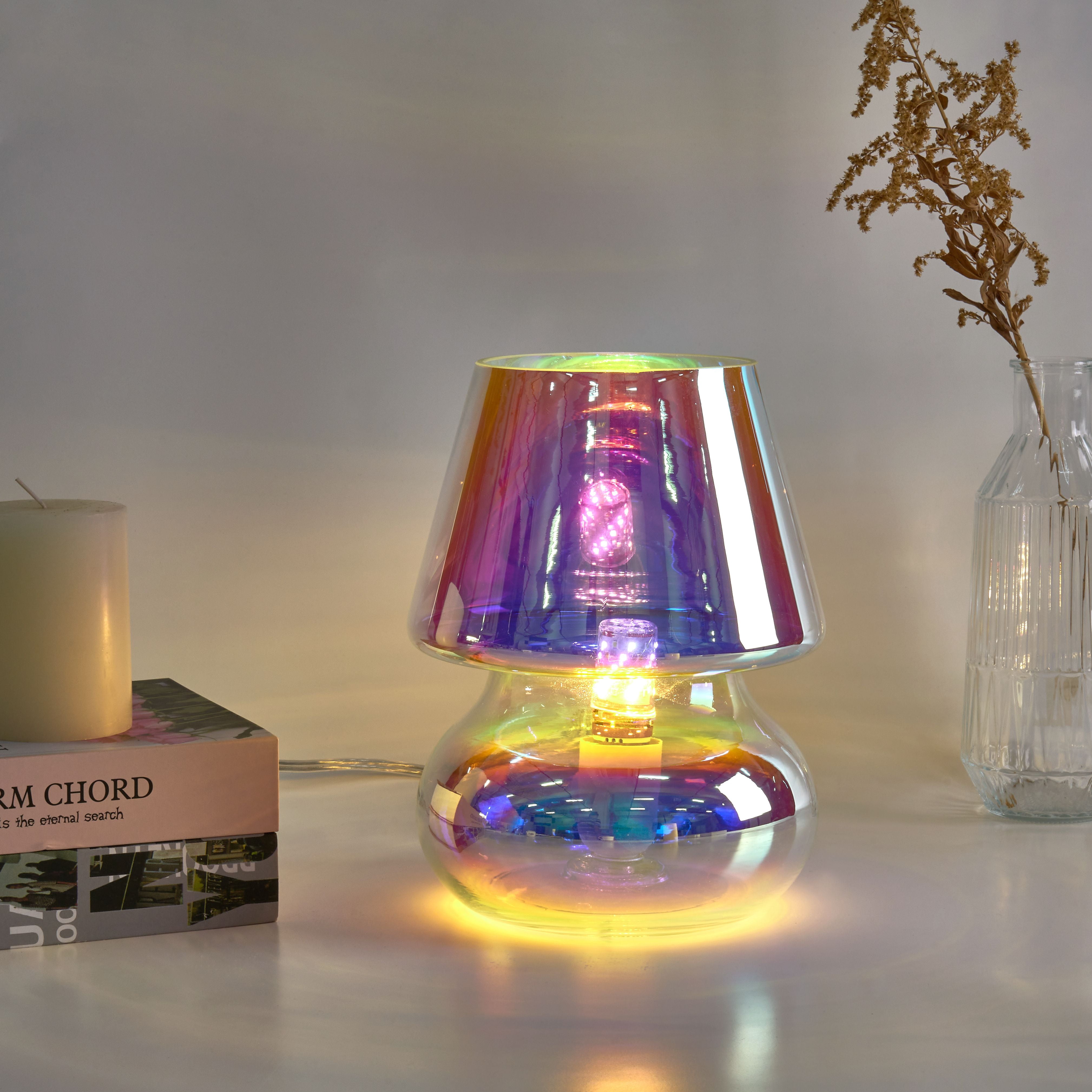 Urban Shop Iridescent Glass Mushroom Lamp, 10" H x 7.5" W, Plug in