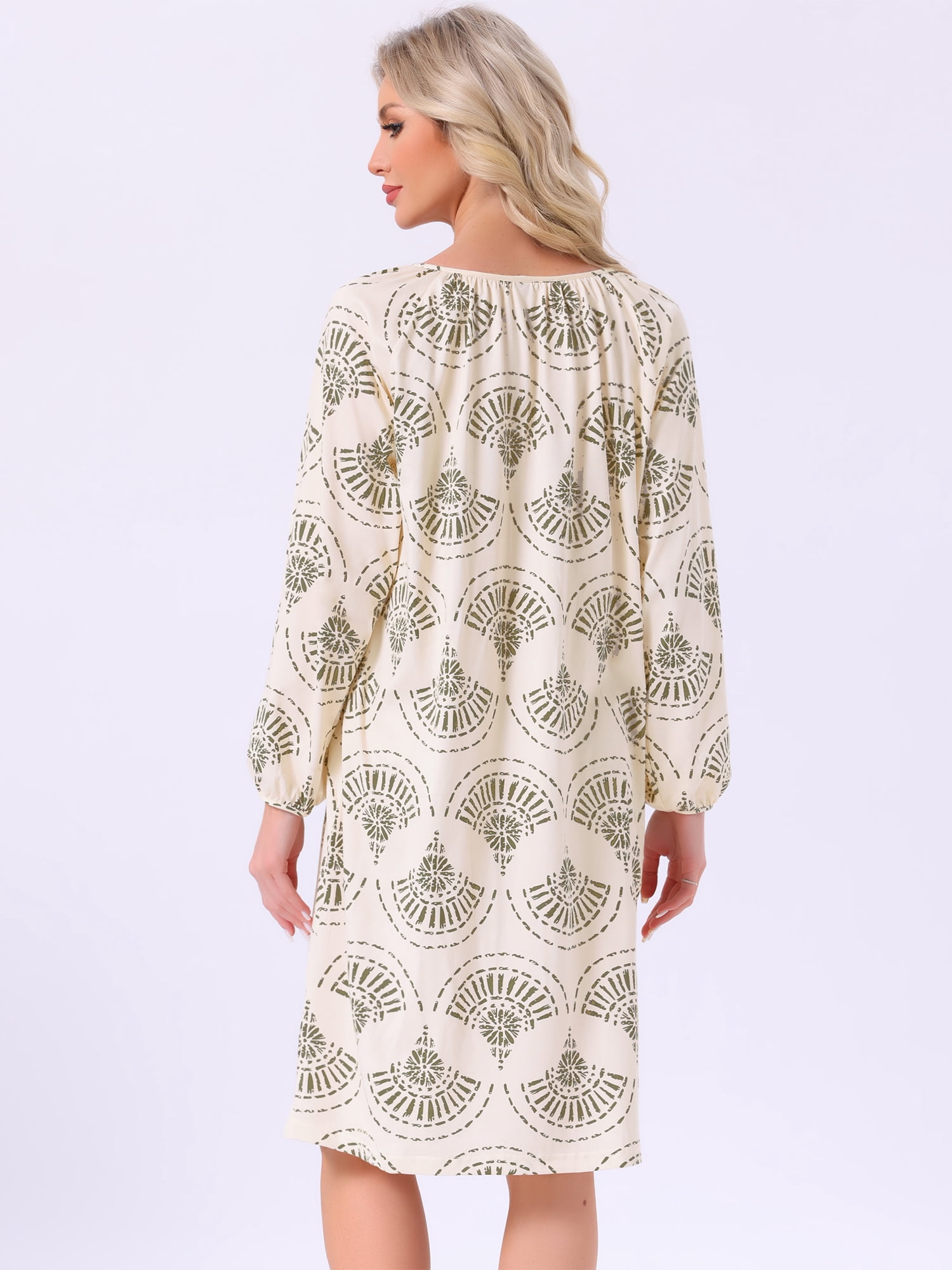 DARING DIVA Women's Long Sleeve Nightgown with Pocket L Green