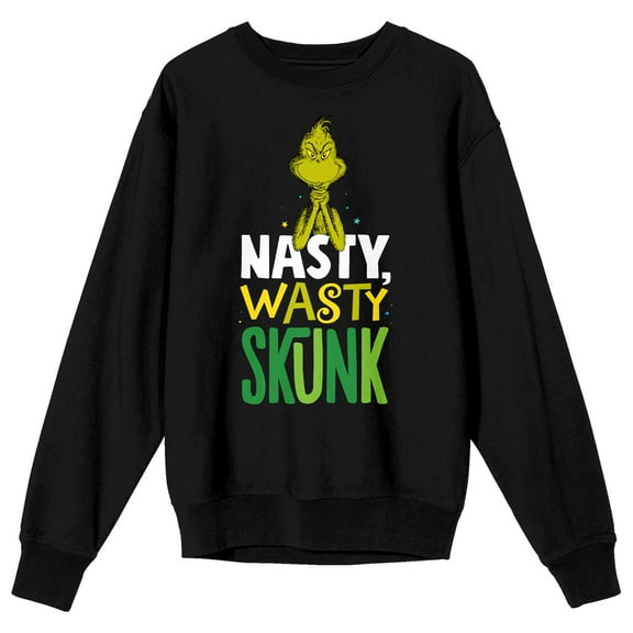 The Grinch Nasty Wasty Skunk Adult Black Crew Neck Long Sleeve Sweatshirt-Medium