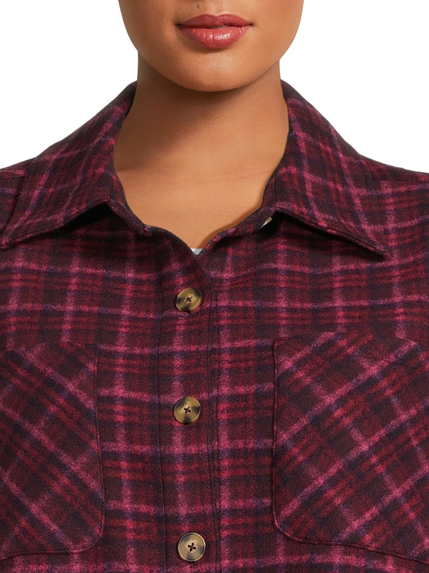 Terra & Sky Women's Plus Size Plaid Button Down Shacket