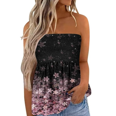 

Dark Teal Tops for Women Bras for Halter Tops Toddler House Women Stripe Strapless Bandeau Tank Casual Sleeveless Summer Vacation Loose Holiday Tube Top Shirt Blouse Pleated Stretch Tunic Tanks Top