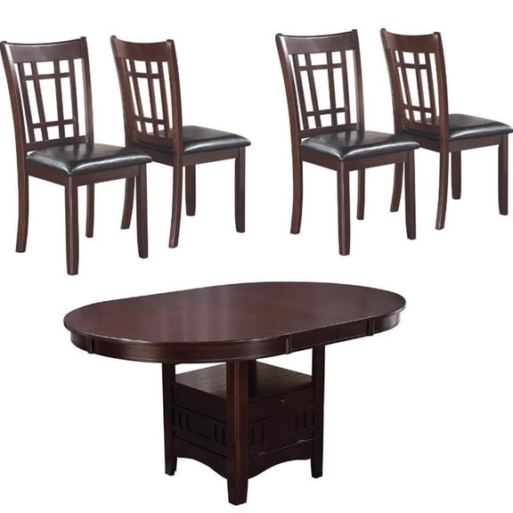 Home Square 5 Piece Solid Wood Extendable Oval Dining Table Set in Espresso
