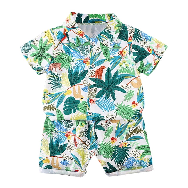 JIKNTTR Boys' Summer Beach Button Down Shirt & Shorts Set Breathable Patterned Outfit For Toddler And Kids Cartoon Outfits