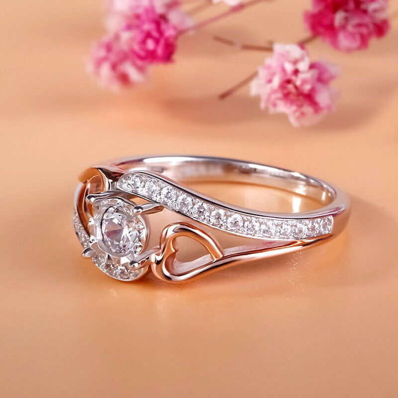HeartsAndYou 3.5ct Round Cut Moissanite Heart Swirl Proposal Engagement Ring for Women 18k Dual Gold over Silver