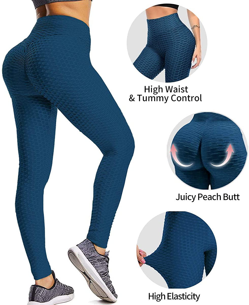 GetUSCart- FITTOO Women's High Waist Yoga Pants Tummy Control Scrunched  Booty Leggings Workout Running Butt Lift Textured Tights Peach Butt Navy XS