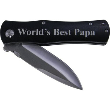 World's Best Papa Folding Aluminum Pocket Knife with Clip, (Black (Best Pen Knives In The World)